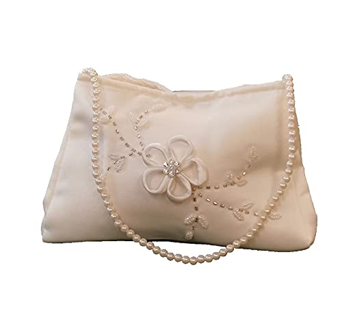 LadyMYP© Brauttasche Brautbeutel mit eleganten Blütenranke aus Satin und Strass, ca. 11 * 16 cm (Ivory(Hellcreme)) von LadyMYP