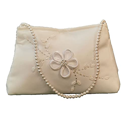 LadyMYP© Brauttasche Brautbeutel mit eleganten Blütenranke aus Satin und Strass, ca. 11 * 16 cm (Weiß) von LadyMYP