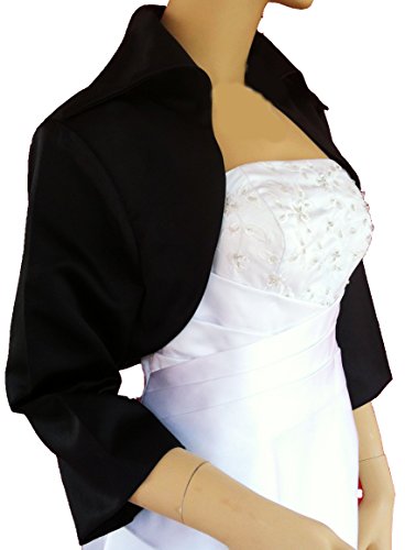 LadyMYP© Edle 3/4 Ärmel Brautjacke (Bolero) mit Kragen aus Satin für Hochzeit, Abendkleid/Cocktailkleid, Weiß/Ivory/Schwarz, 34-58 (52, Schwarz) von LadyMYP