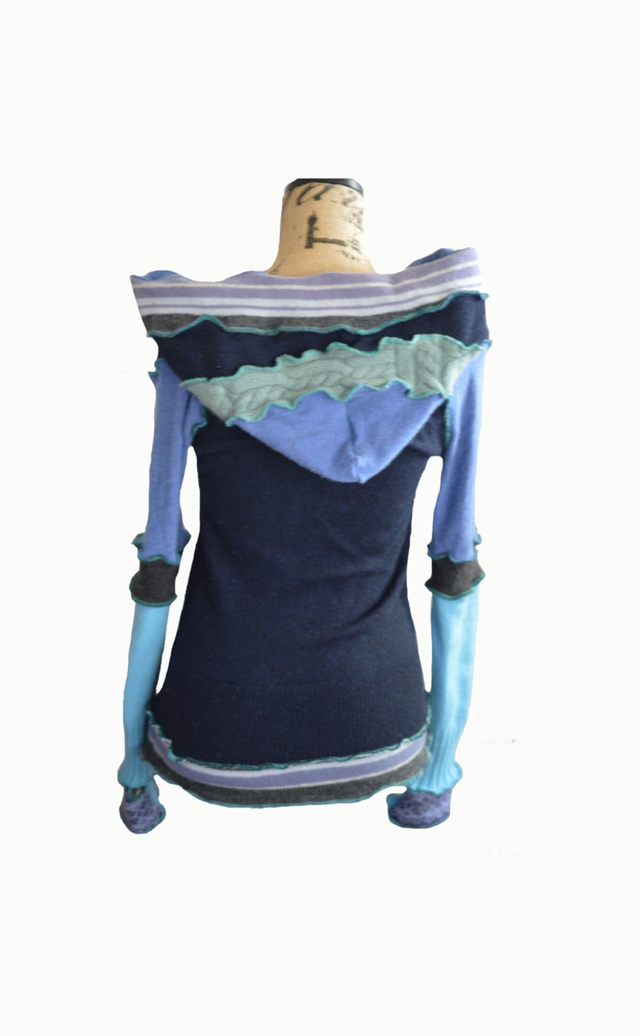 Damen Xxs Kinder Xl Kaschmir Und Wolle Upcycled Hoodie Extra Small Blau Eco Freundlich Rekonstruiert von LadyMadelineClothing