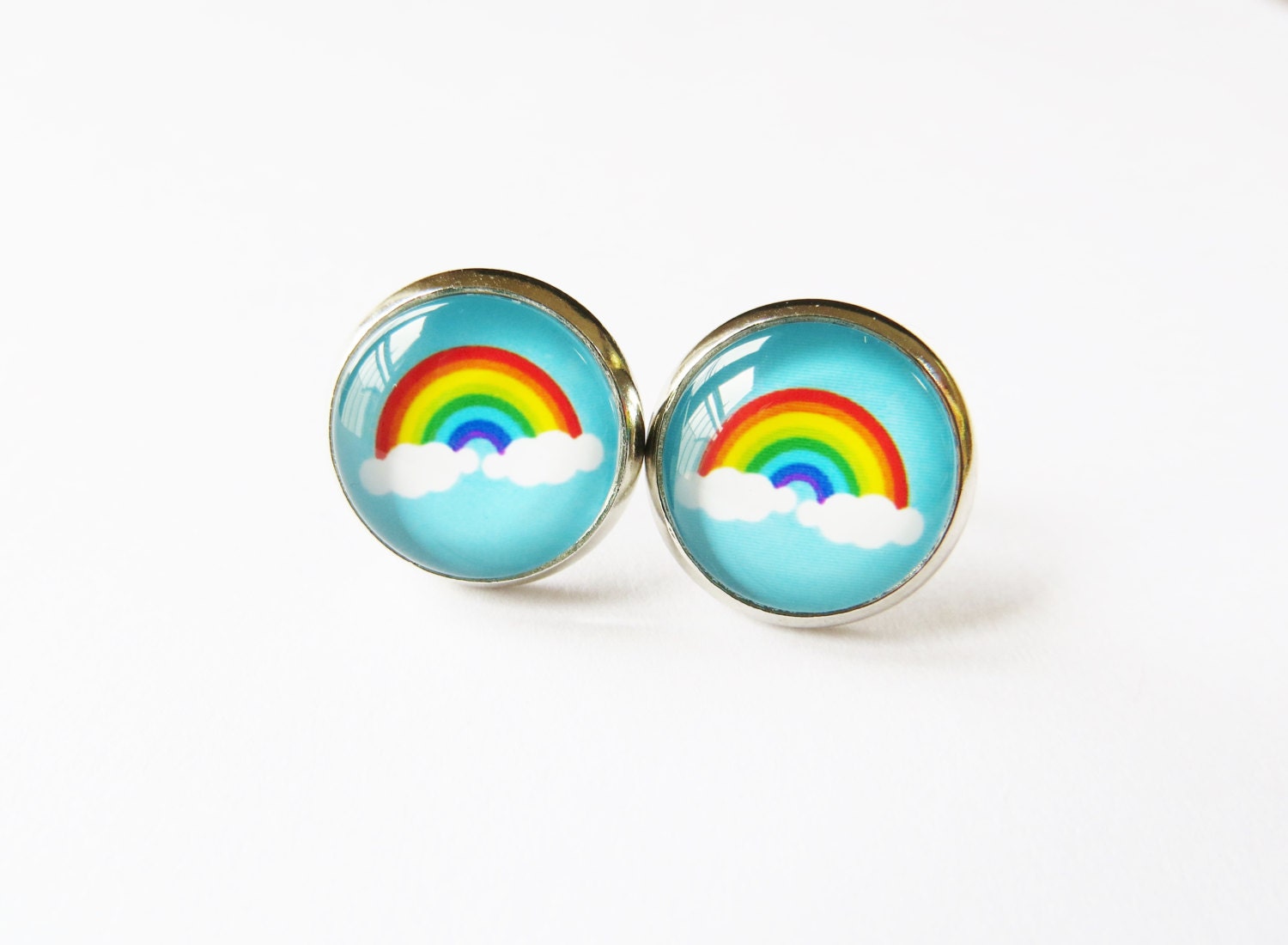 Regenbogen/Wolken Ohrstecker Silber Ohrstecker, Bunte Ohrringe Regenbogen/Wolken Ohrstecker Silber Ohrstecker, Bunte Ohrringe von LadyMangoJewellery