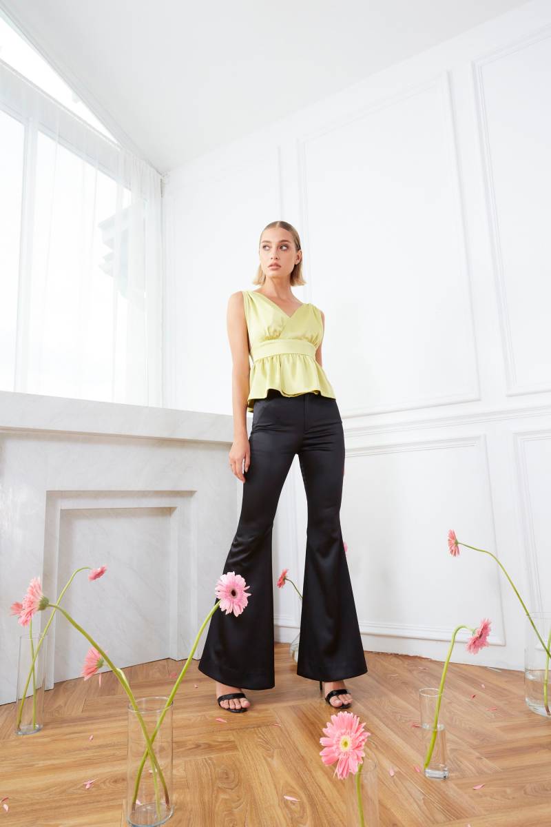 Lime Satin Top Bluse Rüsche Pastell Grüne Brautjungfer Prom Cocktail Outfit Party Festival Designer Abend von LadyMayraClothing