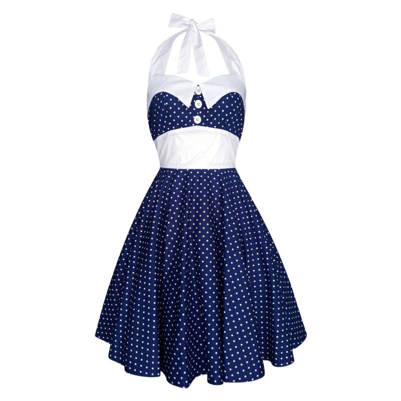 Navy Polka Dot Kleid Retro Pin Up Rockabilly 50Er Jahre Swing Sommerkleid Partykleid Vintage Frauen von LadyMayraClothing
