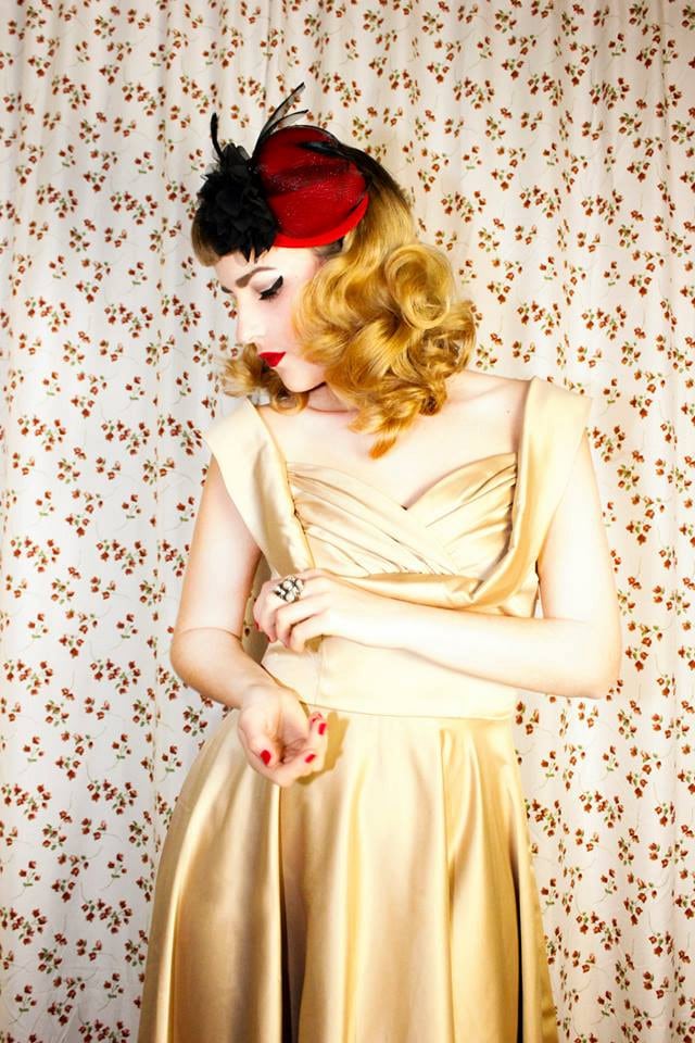 Vintage Gold Kleid Weihnachten Cocktail 50Er Jahre Retro Swing Neujahr Party Ball Kleid Brautjungfer von LadyMayraClothing