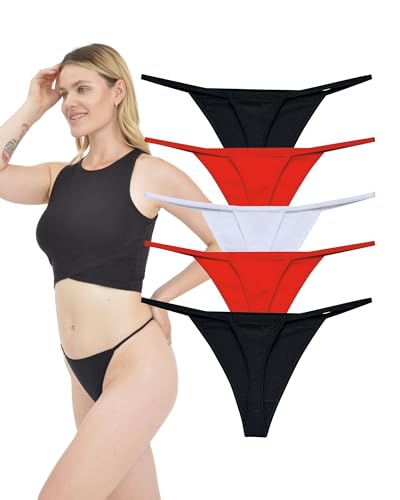 LadyMelex Damen Sexy Baumwolle Tangas Freizeitunterwäsche G-String Tangas 5 er-Packung Rot, Weiß, Schwarz von LadyMelex