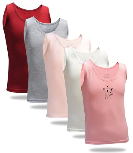 LadyMelex 5 Stück Mädchen Unterhemden aus Baumwolle Tank Top Kinder ärmellos Verschiedene Motive - 2-11 Jahre, 5 Stück (Grau, Puder, Burgund, Ecru, Lachs), 8-9 Jahre von LadyMelex