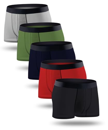 LadyMelex Boxershorts für Herren, 5er-Pack, Baumwolle, Unterwäsche, Retro-Trunks, enganliegende Boxershorts, atmungsaktiv, Größe M, L, XL, XXL, (Grau, Khaki, Marineblau, Weinrot, Anthrazit), L von LadyMelex