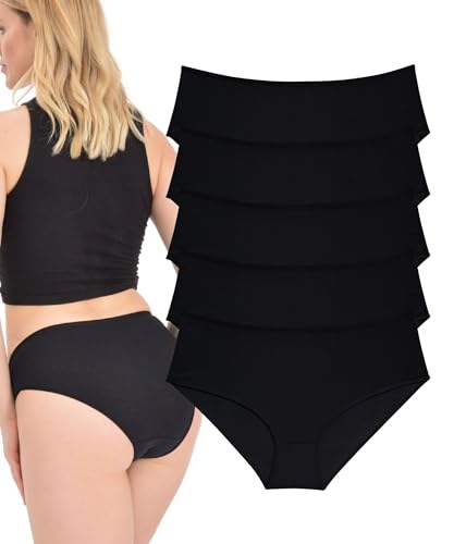 LadyMelex, Damen-Slips, große Größe, mittelhohe Taille, Baumwoll-Slip, 5er-Pack, für den täglichen Gebrauch, Schwarz, 4XL von LadyMelex