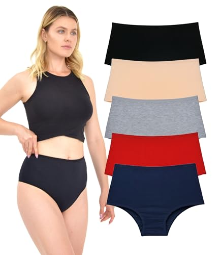 LadyMelex Damen Höschen aus Baumwolle mit hoher Taille, 5er-Packung, für den täglichen Gebrauch, Dunkle Farben von LadyMelex