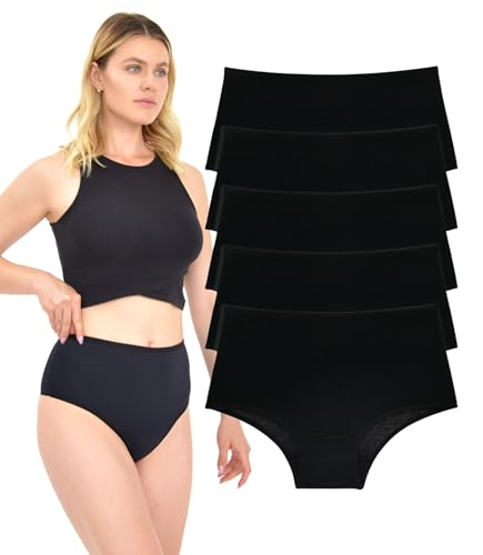 LadyMelex Damen Höschen aus Baumwolle mit hoher Taille, 5er-Packung, für den täglichen Gebrauch, Schwarz von LadyMelex