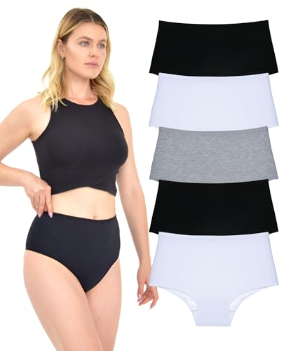 LadyMelex Damen Höschen mit hoher Taille, schwarz, grau, weiß, 5er-Packung von LadyMelex