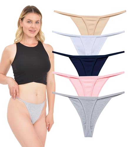 LadyMelex Damen Baumwolle Freizeit Unterwäsche G-String Tangas 5er-Packung, Grau, XL von LadyMelex