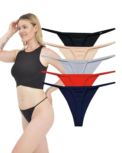 LadyMelex Damen Sexy Baumwolle Tangas Freizeitunterwäsche G-String Tangas 5er-Packung Schwarz, Beige, Grau, Rot, Marineblau von LadyMelex