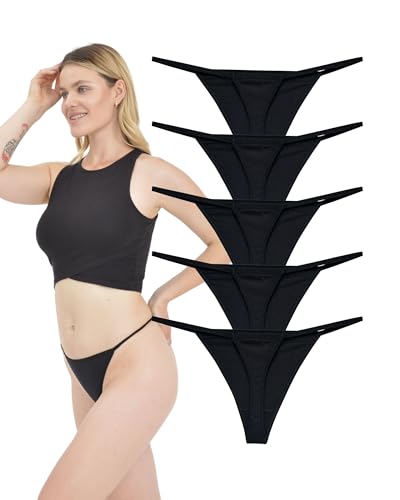 LadyMelex Damen Sexy Baumwolle Tangas Freizeitunterwäsche G-String Tangas 5er Packung Schwarz von LadyMelex