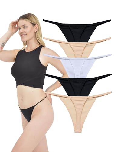 LadyMelex Damen Sexy Baumwolle Tangas Freizeitunterwäsche G-String Tangas 5er-Packung Weiß, Schwarz, Beige von LadyMelex