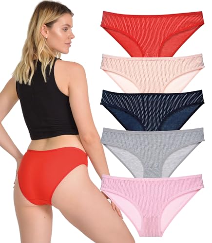 LadyMelex Damen Slips Baumwolle Unterwäsche Schlüpfer 5er Pack, Gepunktet, L von LadyMelex
