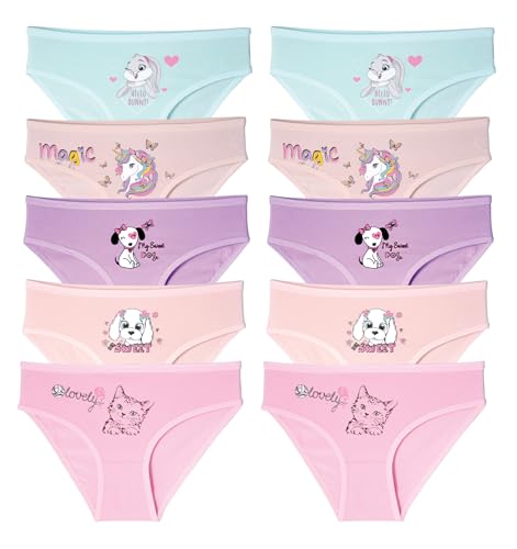 LadyMelex Kleine Mädchen weiche Baumwolle Unterwäsche Kleinkind Panties Kinder Slips 10 Stück, 10 Stück mit Tiermotiv, 12-13 Jahre von LadyMelex