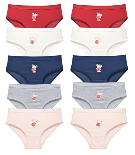 LadyMelex Unterhosen aus weicher Baumwolle für kleine Mädchen, Kleinkindhöschen, Kinder-Slips, 10er-Pack, Burgund, Puder, Lachs, Ekru, Grau, 6-7 Jahre von LadyMelex