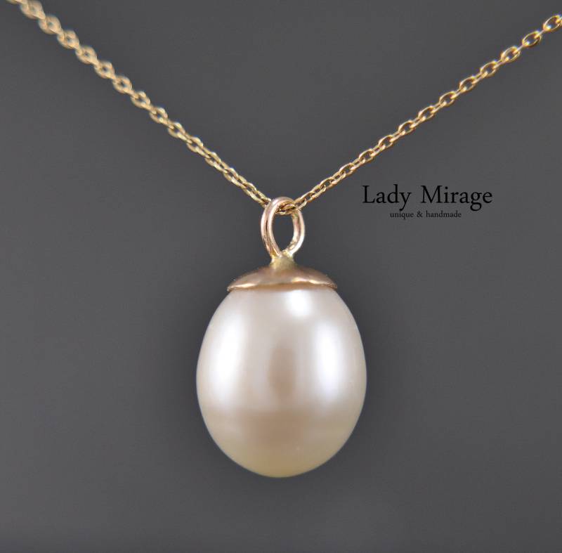 585 Gold Kette Mit Anhänger - 14K Damen Schmuck Echte Perlen Barock 45cm Handmade Gift For Her Echtschmuck Halsketten von LadyMirageDesign