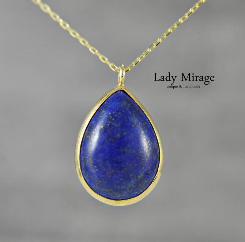 Halskette Mit Natürlichem Lapis Lazuli Edelstein Anhänger, Heilstein Kette, 925 Silber, Hochzeitsgeschenk, Crystal Necklace Teardrop Pendant von LadyMirageDesign