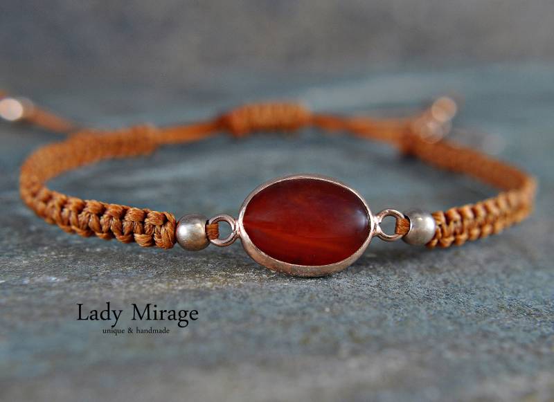 925 Sterling Silber - Geflochtenes Armband Makramee Perfektes Geschenk Handmade Achat Braun von LadyMirageDesign