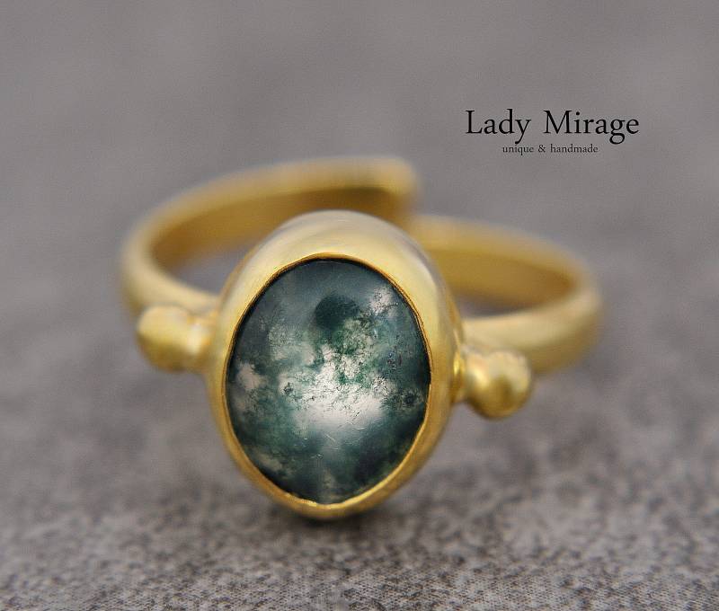 925 Sterling Silber Ring | Natürlicher Moosachat Handgefertigt 14K Gold Jewelry Gift Einzigartig Boho Stil Perfekt Als Geschenk von LadyMirageDesign
