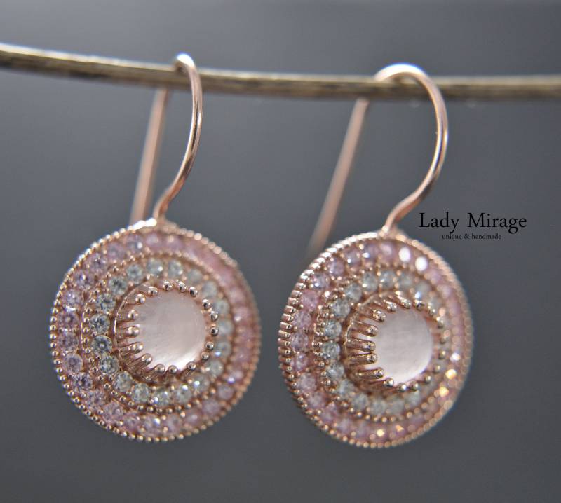 Rosévergoldete 925 Silber Ohrringe Mit Echtem Rosenquarz, Brautschmuck, Zirconia, Bridesmaid Gift, Bridal Earring, Hochzeitsgeschenk von LadyMirageDesign