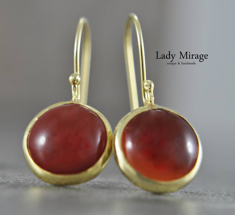 925 Sterling Silber Set Ohrringe Kette Und Ring Achat Rotbraun 14K Vergoldet Minimalistisch Geschenkidee Weihnachten von LadyMirageDesign