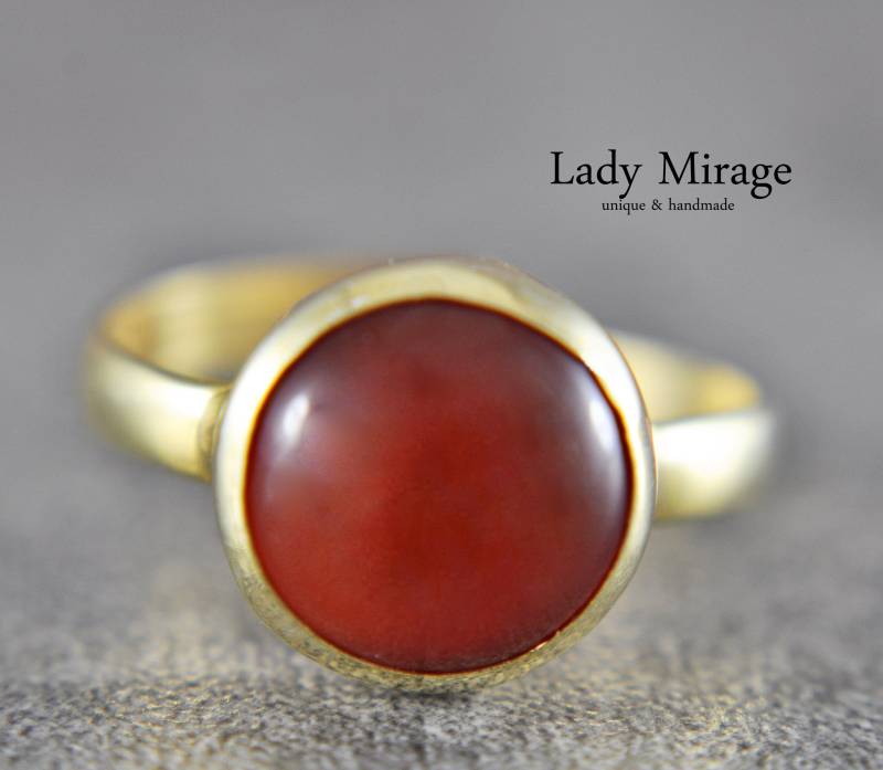 925 Sterling Silber Set Ohrringe Kette Und Ring Achat Rotbraun 14K Vergoldet Minimalistisch von LadyMirageDesign