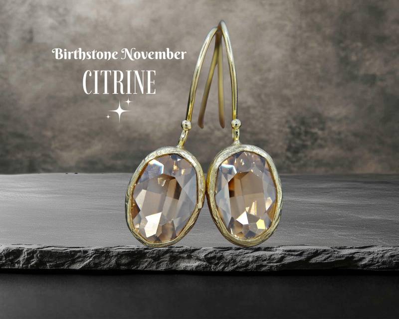 Citrin Ohrringe Gold Hängende Ohrhänger November Geburtsstein Schmuck Herbst Damen Geschenk Für Sie Geburtstag Geschenkbox von LadyMirageDesign
