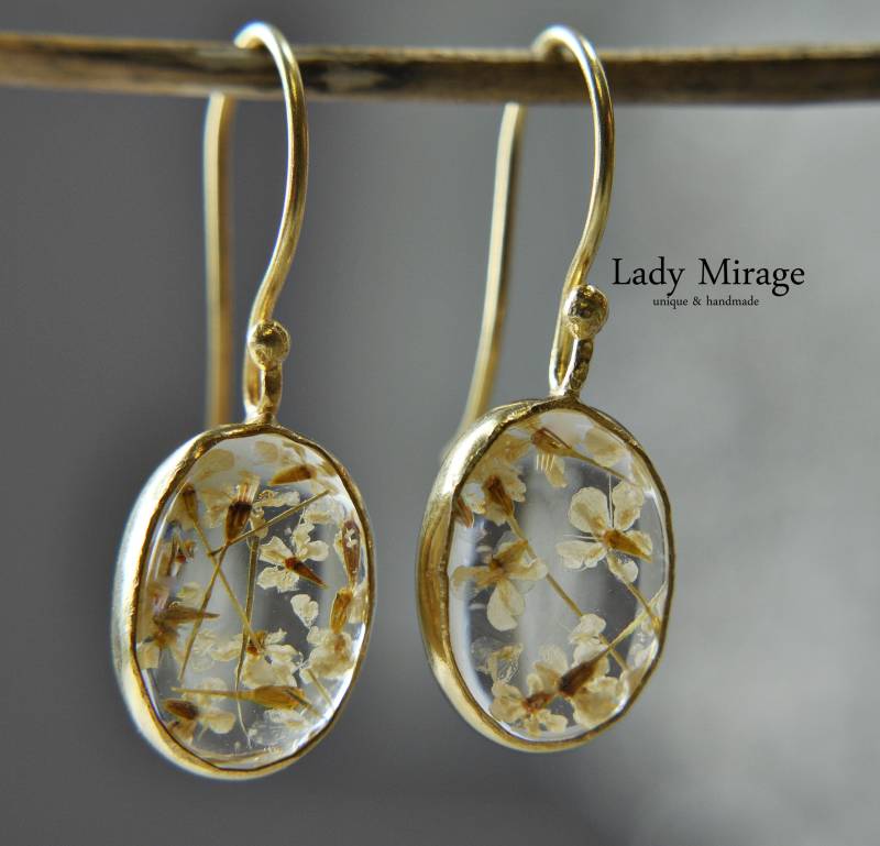 925 Silber Echte Blüten Ohrringe, Earrings, Hängeohrringe, Geburtstagsgeschenk Für Sie, Brautschmuck, Hochzeit, Floral Jewelry Box von LadyMirageDesign