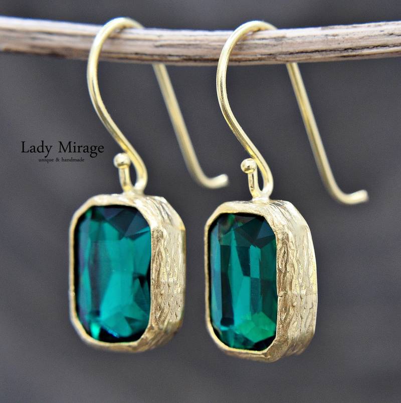 Hängeohrringe Gold - Funkelnde Zirkonia Kristall Ohrringe Herbstliches Geschenk Elegant Smaragd Grün Hochzeit Braut Für Sie von LadyMirageDesign