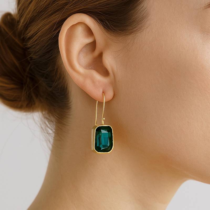 Hängeohrringe Gold - Funkelnde Zirkonia Kristall Ohrringe Messing Rechteck Elegant -Smaragd Grün- Hochzeit Braut Geschenk Für Sie von LadyMirageDesign