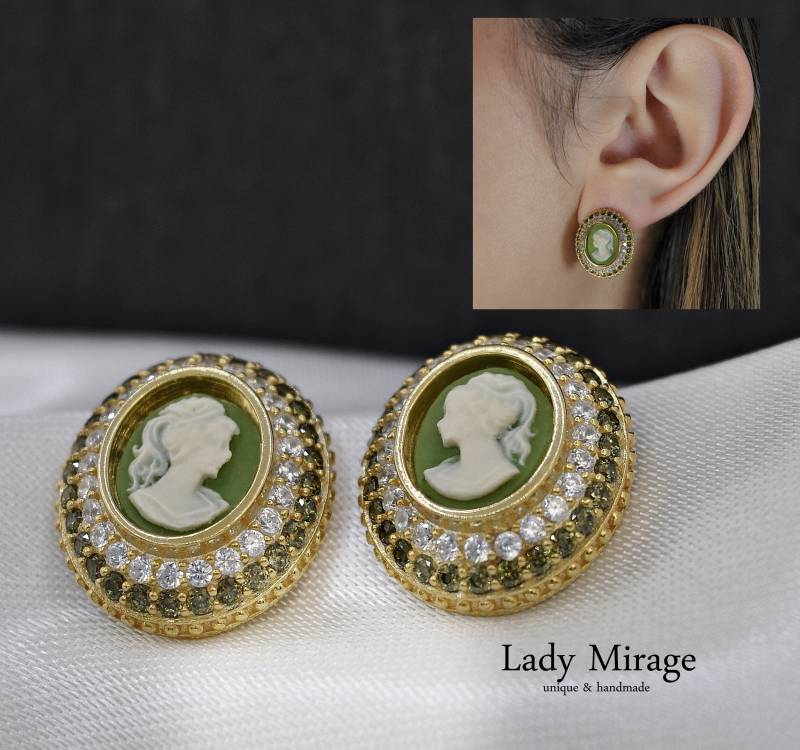 Ohrstecker, 14K Vergoldetes 925 Sterling Silber, Geschenk Mama, Muttertag, Vintage, Cameo, Schmuck, Hochzeit, Stud Earrings, Gift For Her von LadyMirageDesign