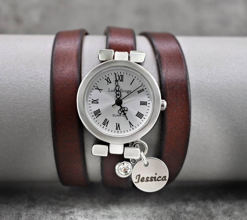 Personalisiert Mit Geburtsstein Und Gravur, Damenuhr, Leather Watch, Birthstone Charm, Bohemian Jewelry, Wristwatch, Unique Gift Ideas Women von LadyMirageDesign