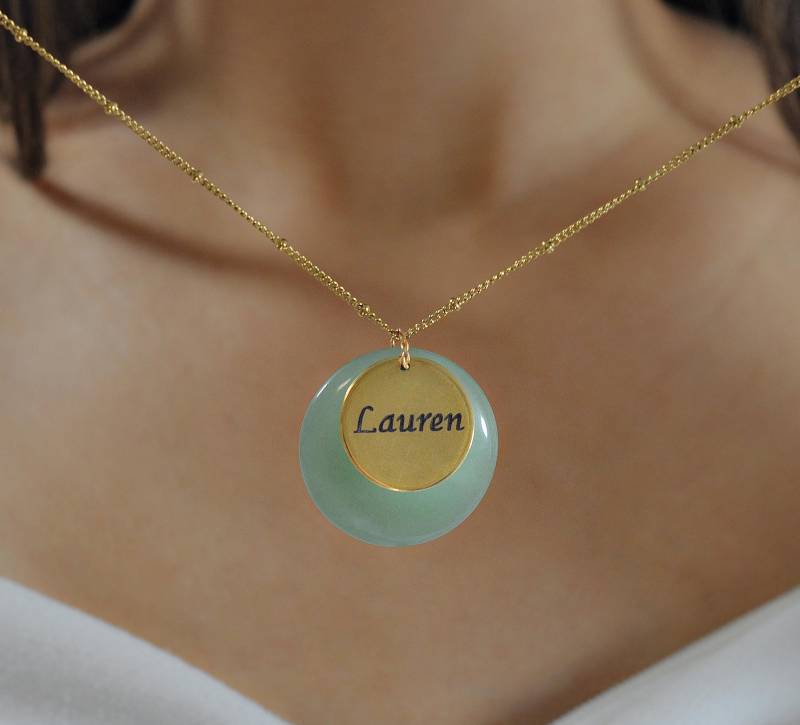 Aventurine Necklace, Personalized Jewelry, Laser Engraved, Gold Filled Chain, Crystal Nature Manifestation, Spiritual von LadyMirageDesign