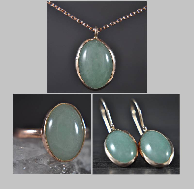 Aventurin, Schmuckset, Sterling Silver, Halskette Ohrringe, Brautschmuck Rosegold, Geschenkidee Frau, Geschenkset, Geburtstagsgeschenk von LadyMirageDesign