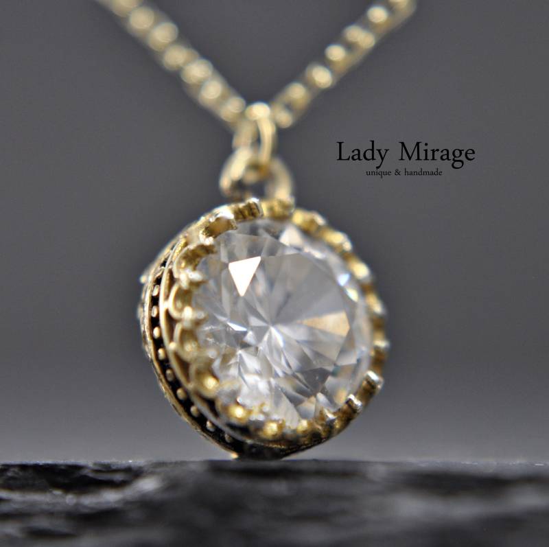 Silber Kette Mit Anhänger - 925 Sterling 14K Gold Krone Zirkonia Diamant Handmade Gift Geschenk Für Sie Schmuck Geschenkbox von LadyMirageDesign