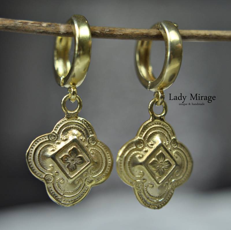 statement Ohrringe Gold Barock - 14K 925 Silber Creolen Mit Anhänger Schmuck Geschenkverpackung von LadyMirageDesign