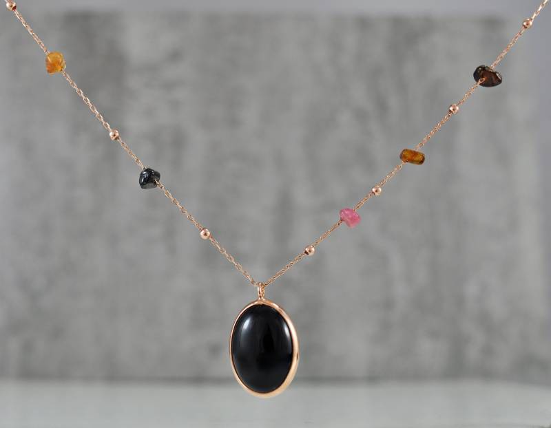 sterling Silber Edelstein Anhänger - Turmalin Achat Perlenkette Mit Bunt Schmuck Echtsilber Geschenkidee Gift For Her von LadyMirageDesign