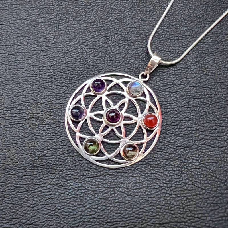 Blume Des Lebens Chakra Sterling Silber Anhänger Halskette Heiliges Symbol Göttliche Energie Handgefertigter Handwerker Schmuck von LadyMoonfyre