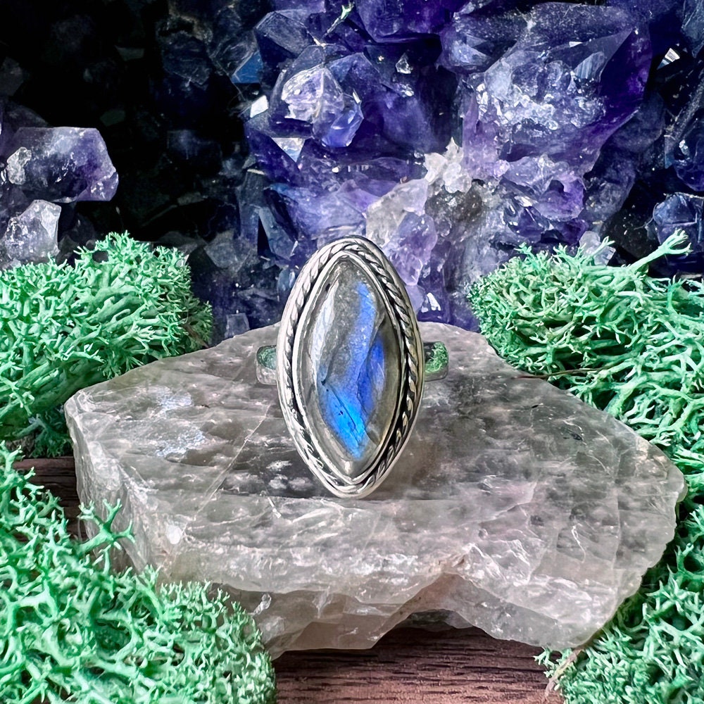 Geflochtener Sterling Silber Ring Labradorit Marquise Us 7 von LadyMoonfyre