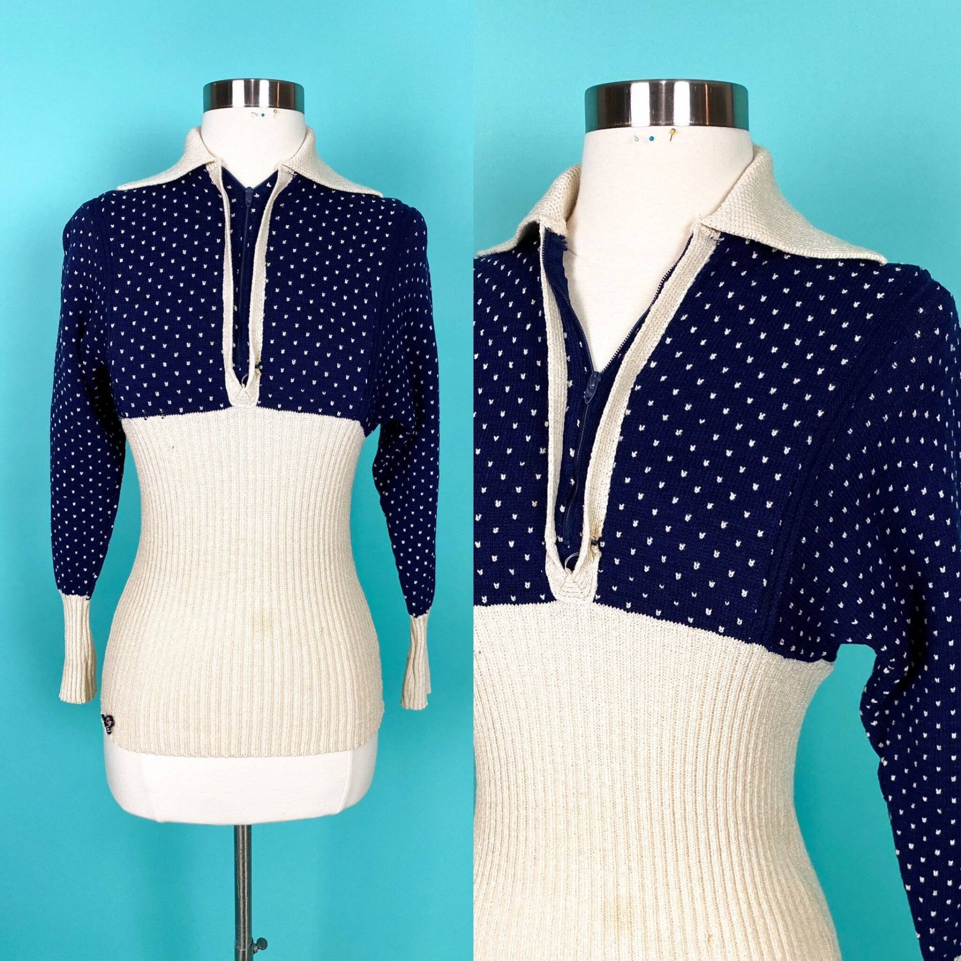 1970Er Jahre Kleiner Dunkelblau-Weißer Pullover Brenner Bienen von LadyRockwellsVintage