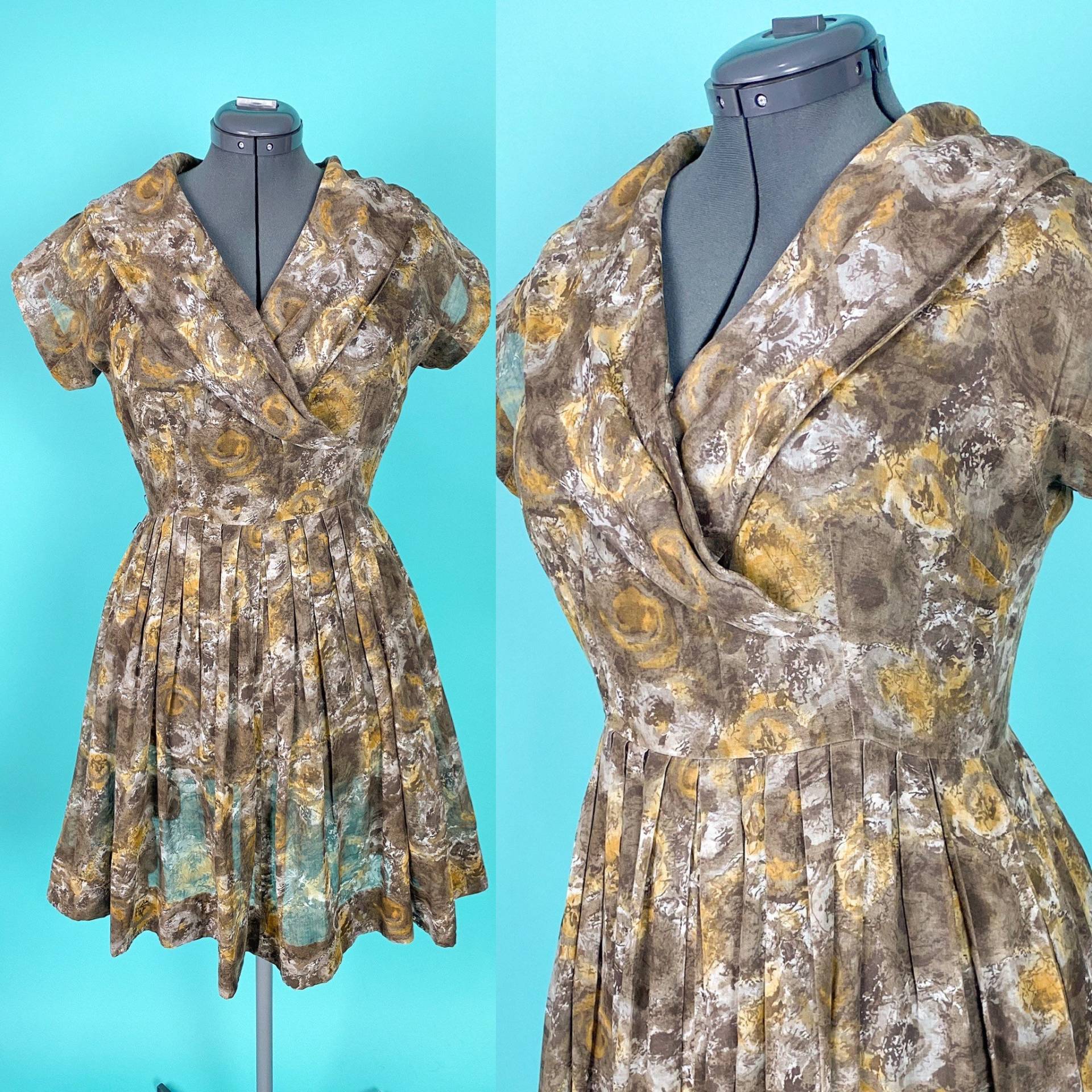 Vintage 1950Er Jahre Blumen Kleid Braun 31W Medium Large von LadyRockwellsVintage