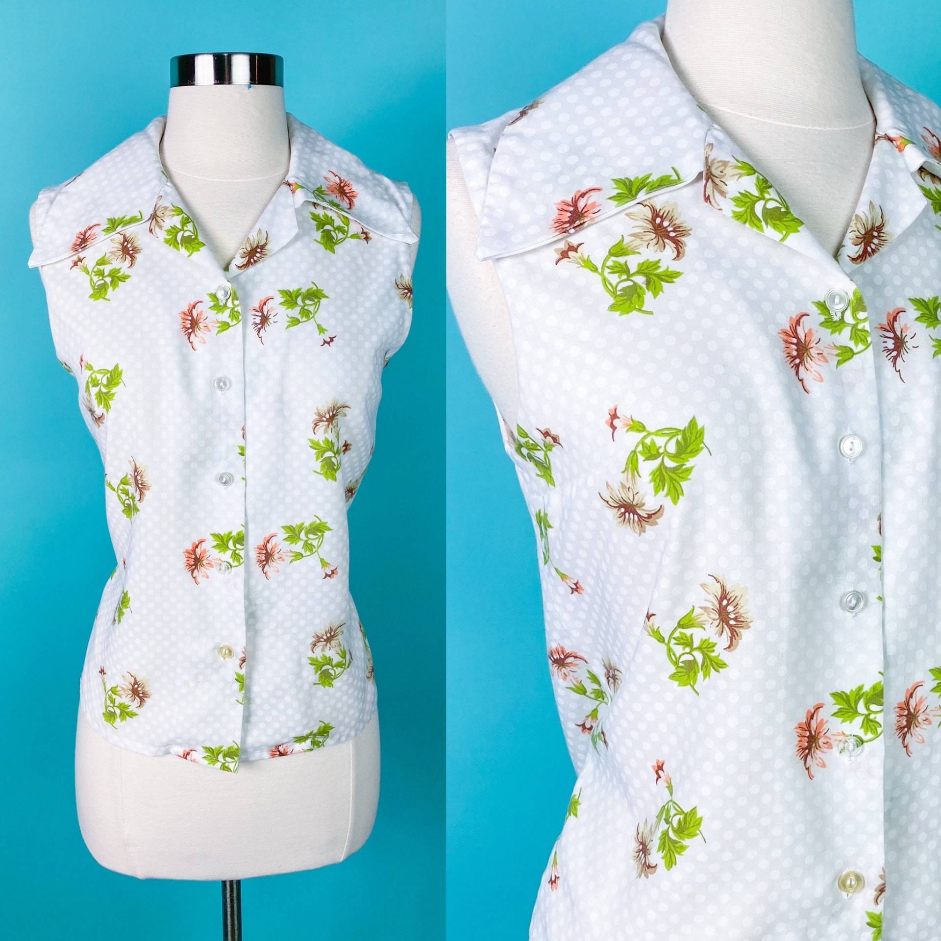 Vintage 1960Er 70Er Jahre Bluse Button Up Top 34 Büste Small von LadyRockwellsVintage