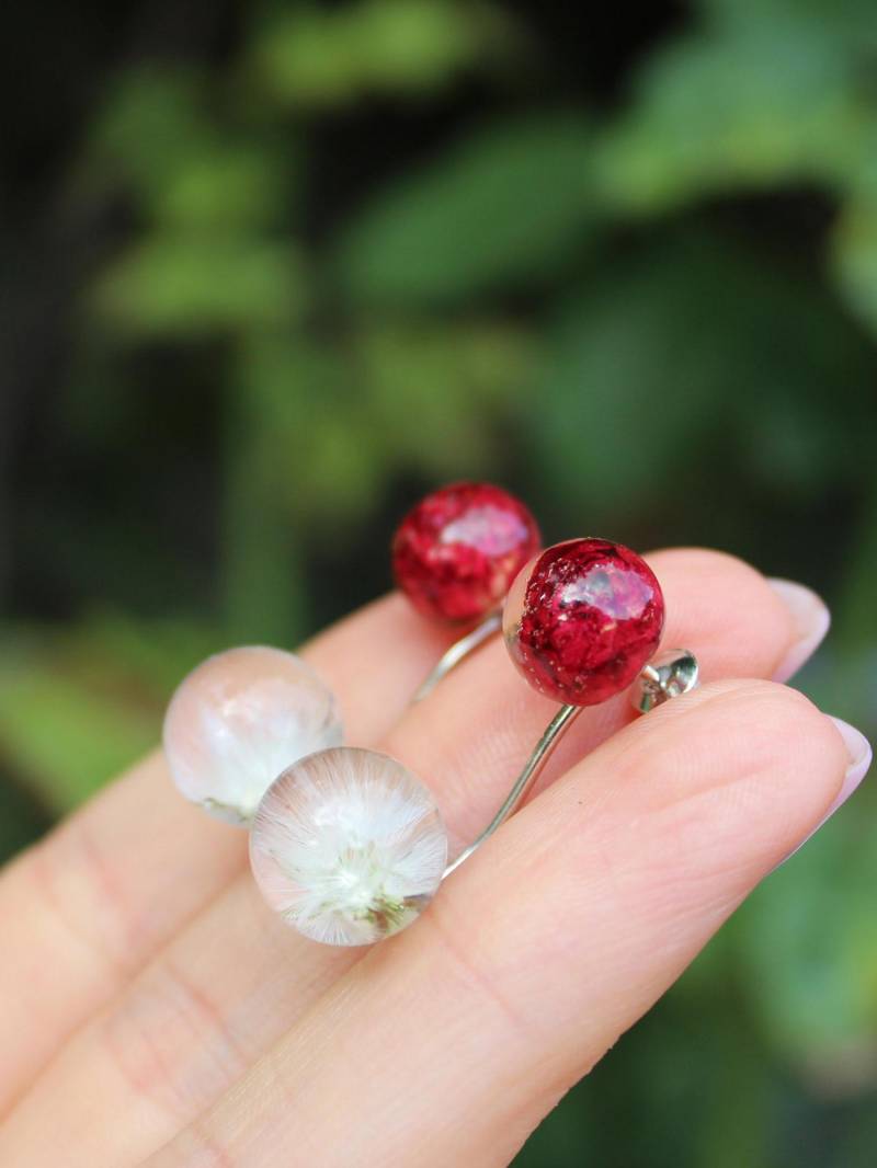 Löwenzahn Echte Rose Doppelte Ohrringe Blume Doppelseitige Vorne Und Hinten Gepresster Blumenschmuck Kugelohrringe von LadySecret