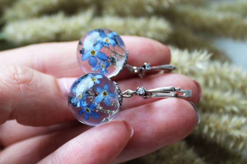 Vergissmeinnicht Ohrringe Echte Blume Schmuck Harz Blumenschmuck Brautjungfern Gepresste von LadySecret
