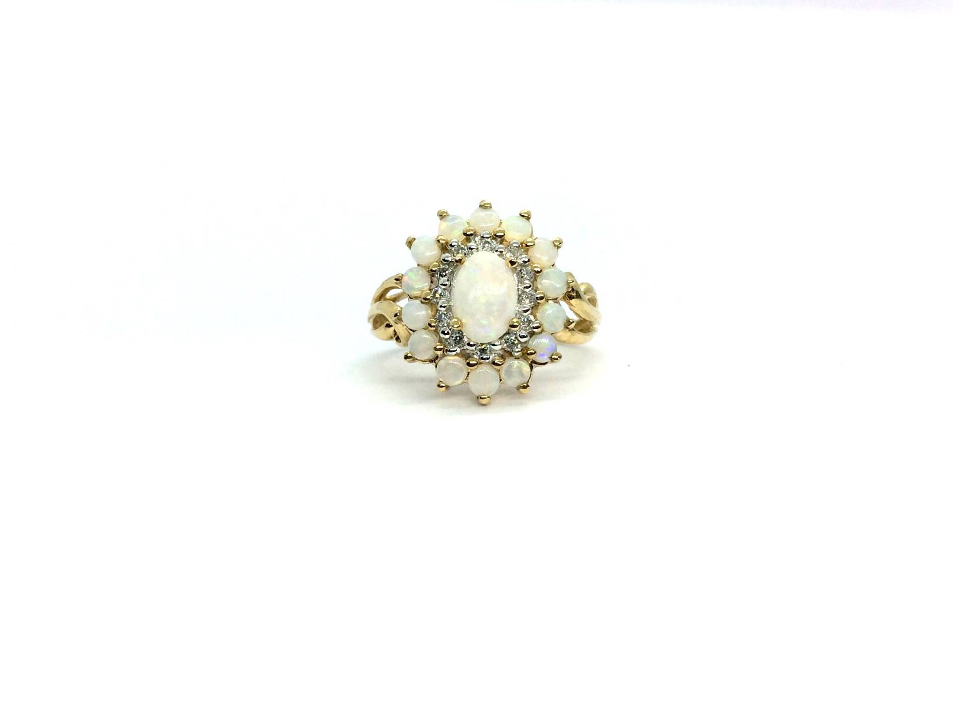 9 Karat Gelbgold Diamant & Opal Stein Cocktail Ring Größe - M von Ladyantika
