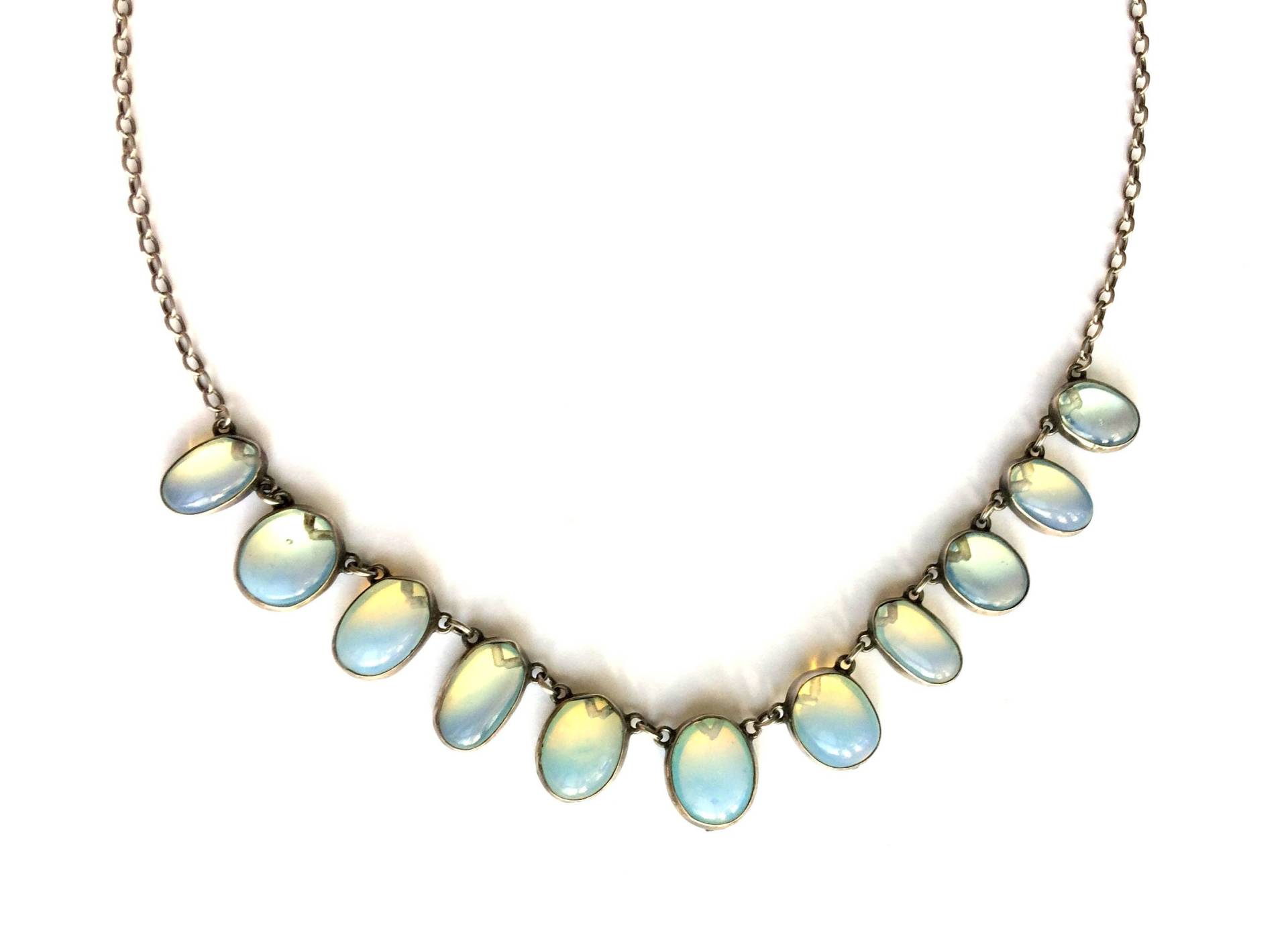 Antike Edwardian Sterling Silber Opalglas Halskette von Ladyantika
