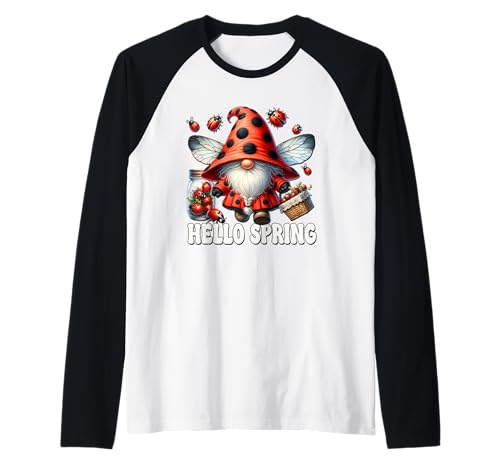 Hello Spring Gnome For Women Ladybug Mom Who Loves Ladybugs Raglan von Ladybug Gifts For Women Unique Spring Gnome Stuff